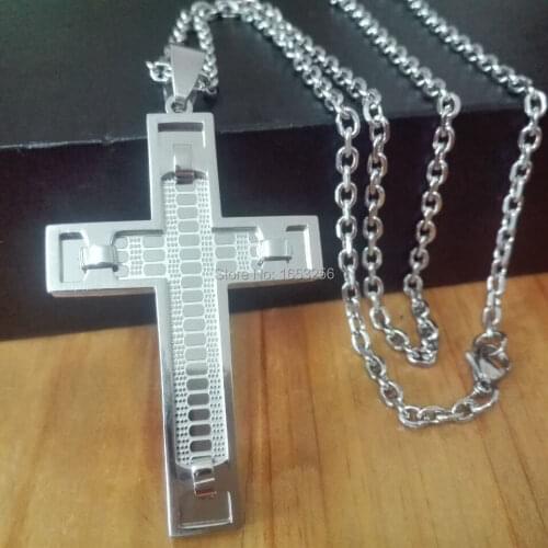 Hot Selling Stainless Steel Religious Cross Pendant Necklace Chain 24'' High Quality For Husband XMAS Gifts