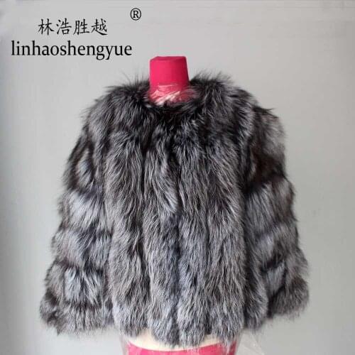 Linhaoshengyue Length55CM Real Fox Fur Coat,Natural Fur Coat, Real Fox Fur Coat,Winter Women Fashion