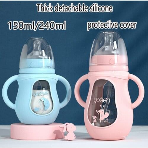 Mother and baby cute baby thickened silicone milk bottle food grade childrens non-slip cup with handle without BPA
