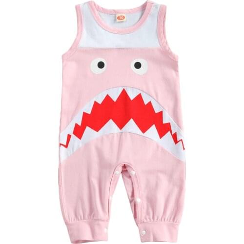 Newborn Baby Boys Fashion Sleeveless Cartoon Shark Romper Stylish Romper for Kids Boys