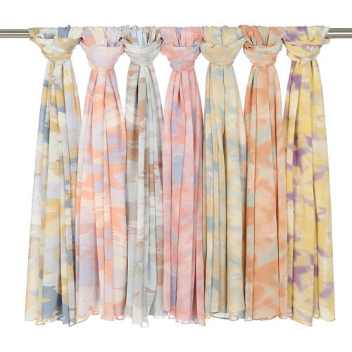 Fashion Tie Dye Printed Chiffon Hijab Scarf Colorful Premium Muslim Head Scarves Headband Ladies Long Shawls and Wraps
