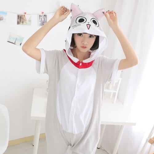 Cartoon animal conjoined Novelty Anime Animal Chis Sweet Home Cheese cat Summer Onesie for Women/Men Adults Pajamas Sleepwear