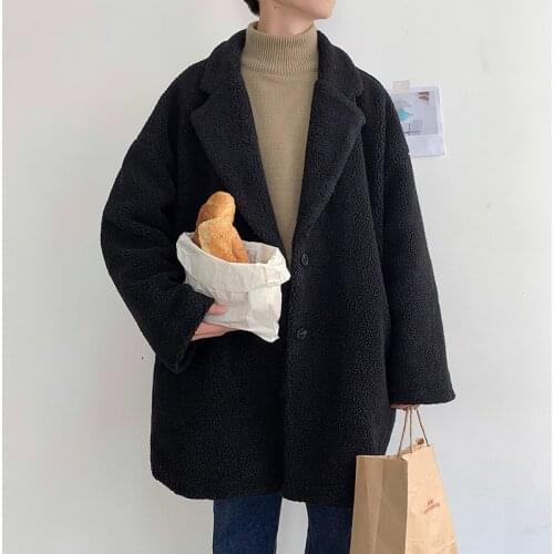 Winter Mens Loose Thick Lambswool Long Coat Winter Coat Men Parkas Single Breasted K093