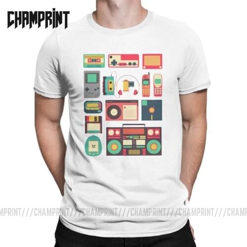 Retro Technology T-Shirts Men Walkman Betamax Gadgets Boombox Music Vintage 100% Cotton Tees T Shirts 4XL 5XL 6XL Clothing