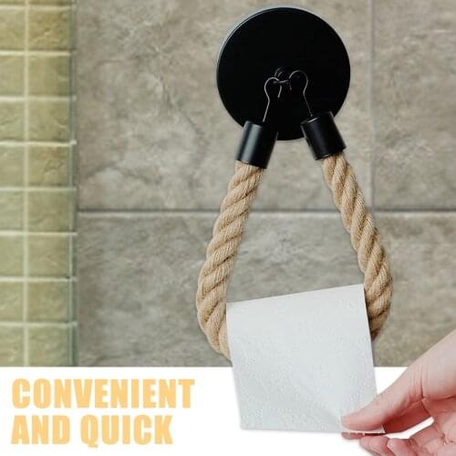 Stainless Steel Hemp Rope Paper Towel Rack Nail-free Tissue Hook Bathroom Toilet Papers Roll Hanger Kitchen Shelving Organizer
