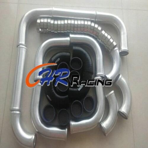 NEW 3" 76mm aluminum universal Intercooler Turbo Piping pipe & Blk hose & Clamps