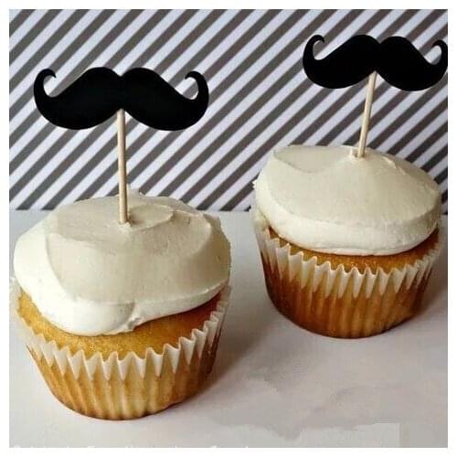 New 20pcs Mustache Cake Toppers Fathers Day Party Decoration Supplies Boy Birthday Baby Shower Dessert Decorations Photo Props