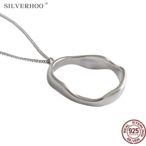 SILVERHOO Korean Style Necklace For Women 925 Sterling Silver Simple Irregularity Wave Pendent Necklaces Unipue Design Jewelry