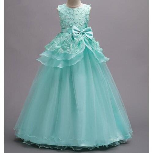 CAILENI Big Girls Dress Teenage Flower Lace Dresses Ankle Length Layered Children Party Frocks Kids Stage Clothing for Girl