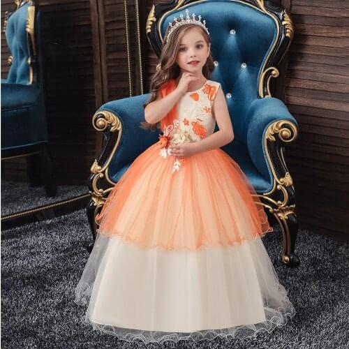 Little Girls Princess Dress Gradient Color Flower Decoration Bubble Skirt Sleeveless Mesh Formal Dress for Stage Performance