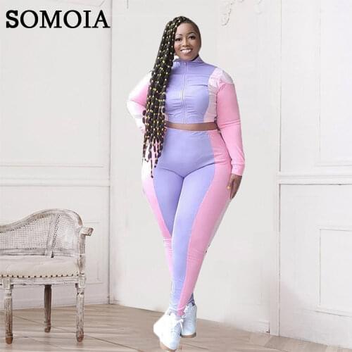Casual Color Matching Tracksuit Plus Size Women Sets Two Piece Set Zipper Sporty Cardigan and Joggers Pants Wholesale Items