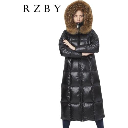 Down Women Luxury Jackets Long Over-Kneed Coat Black Snow Outwear Winter Warm Lady Clothing Waterproof Puffer Jacket Top RZBY008