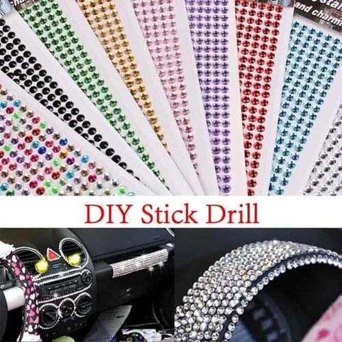 DIY Stick Drill Glittering Rhinestone Car Auto Phone Sticker Self-adhesive DIY Decals Decoration Automotive Interior Stickers