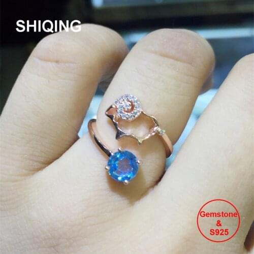 SHIQING Nature topaz peridot amethyst ring, blue gemstone ring, fashion sheep ring for woman