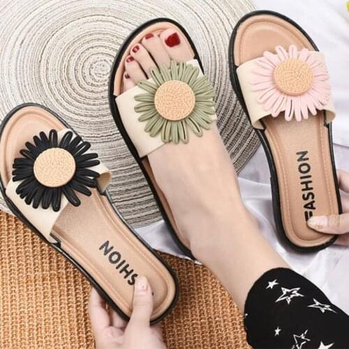 Chrysanthemum Slippers Flat Bottom Pvc Foam 2021 New Slippers Women Summer Outing Sandals Women Fashion Shoes