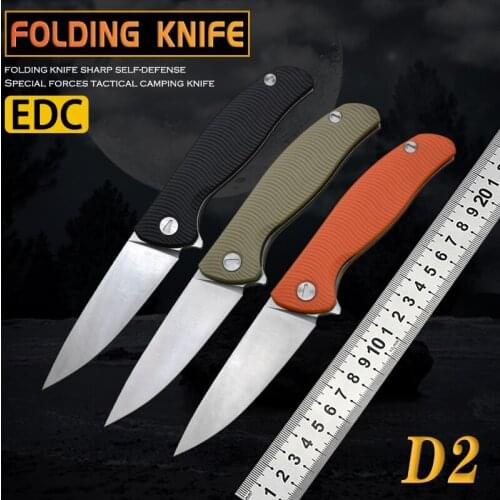 Folding knife D2 steel camping hunting pocket with sharp fruit knife high hardness practical EDC outdoor combat knife low price