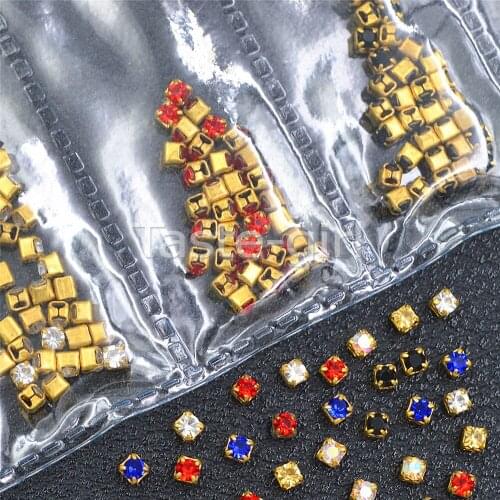 Mixed 6 colors gold metal 3d Rhinestones Nail Art Decorations Manicure nails Accessories Tiffany Prong Setting Diamonds