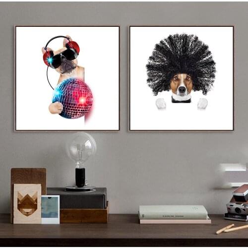 Dogs White Background Bulldog Music Pictures Living Room Square Sizes Wall Art Decor No Frame Poster Oil Painting Decoration