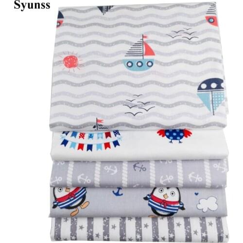Syunss Gray Sailboat Owl Print Cotton Fabric DIY Tissue Patchwork Telas Sewing Baby Toy Bedding Quilting Tecido The Cloth Tilda