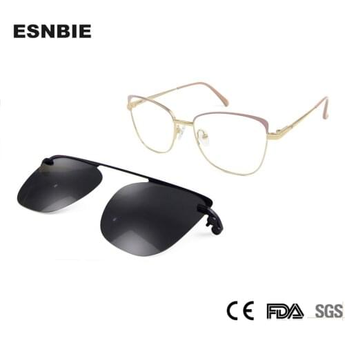 Trending Alloy Clip On Sunglasses Women Cat Eye Magnet Eyewear Frames Polarized Clip-On Sun Glasses For Female UV400 Rx Glasses