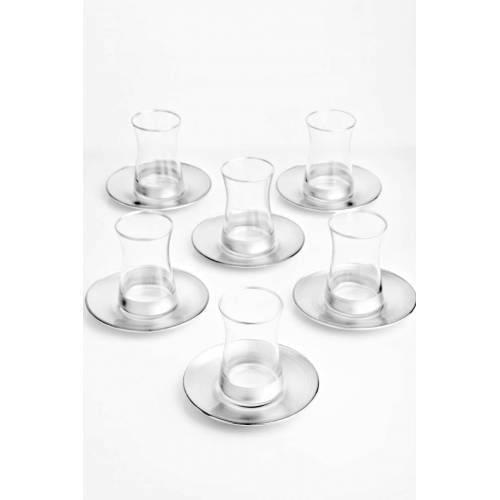 Turkish Tea Cup Pasabahce Heybeli Silver 12 Piece Tea Cup Tea Saucer Tea Set Tea Set