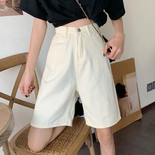 Street Wear High Waist Wide Leg Denim Shorts Women Roll Up Hem New Jean Shorts Women Summer Korean Style Women Bermuda Shorts