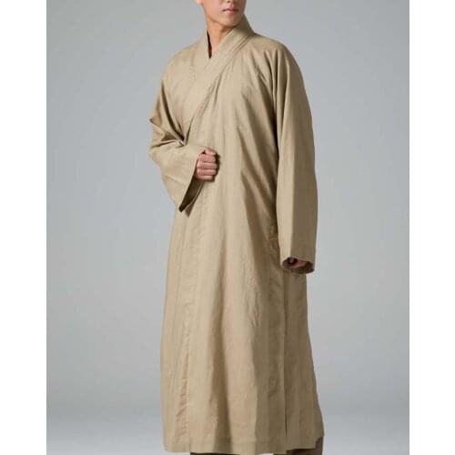 Unisex Summer&Spring top quality cotton&linen khaki shaolin kung fu monk suits zen robe Buddhist lay meditation clothing