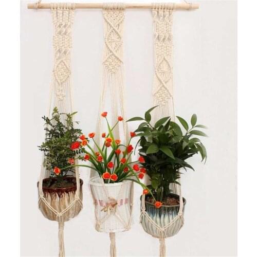 Vintage Knotted Plant Hanger Basket Green Flowerpot Macrame Lifting Rope Plant Hanger Pot Holder Garden Hanging Flower Display