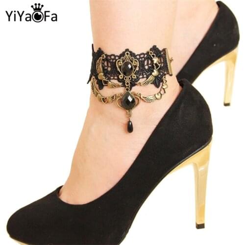 YiYaoFa Handmade Vintage Black Lace Anklets for Women Accessories Gothic Jewelry Lady Party Foot Jewelry LA-01