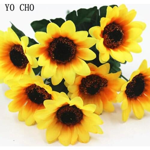 High Grade 7 head Silk Sunflowers Branches Decoration Flower Sunflowers Artificial for Home Garden Art Hall DIY Decor