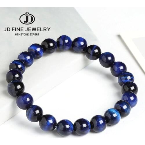 JD High Quality Natural Lapis Lazuli Blue Tiger Eye Stone Beads Bracelets for Women & Men Stretch Round Bracelet Couple Jewelry