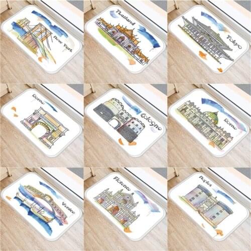 1 Pcs 40*60cm Building Pattern Anti-Sli Carpet Door Mats Doormat indoor Kitchen Room Floor Mat Rug