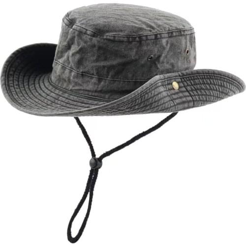100% Cotton Washed Bucket Hat Mens Summer UV Protection Hats Hunting Camping Fishing Boonie Hat Womens Outdoor Cap Dark Grey