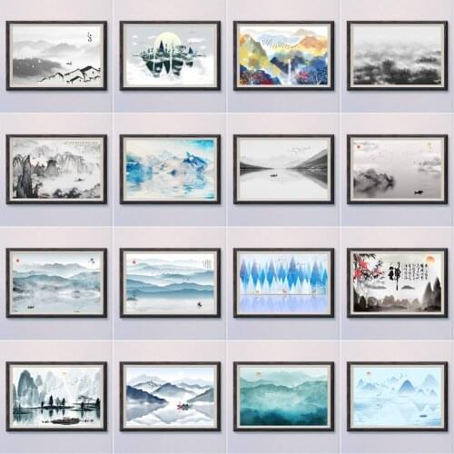 14-2 Chinese Classical History Ink Landscape Painting Wall Silk HD Poster Art Decoration Gift