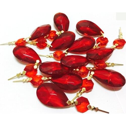 200pcs RED OCTAGON CRYSTAL GLASS BEADS CHANDELIER CHAIN PARTS
