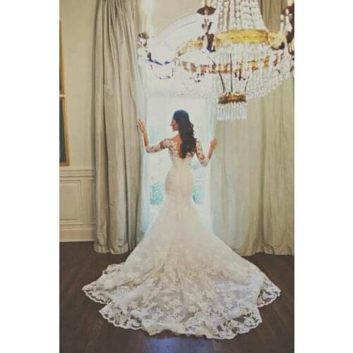 2014 Wedding&Events Lace Mermaid Wedding Dress Sweetheart Vestido With Detatchable Long Sleeves Top 780I0