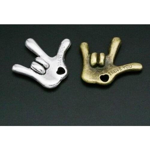 20pcs Heavy Good Quality Antique Silver/Antique Bronze Hand with"I LOVE YOU" "m.m" & Love Heart,Pendant Charm/Finding,DIY