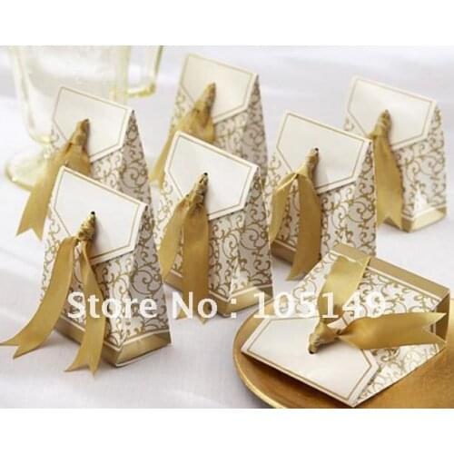 250 pcs/lot Classic Wedding decoration gift box of Gold Ribbon favor box with matching ribbon for Party favor box and Candy box