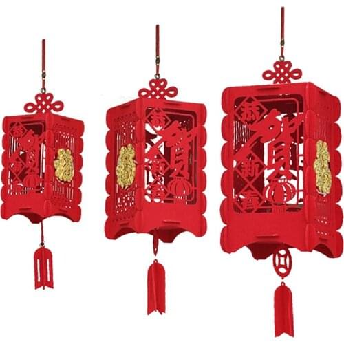 3PCS New Year Lantern Decorative Fu Felt Chinese Lantern Red Hanging Lantern-ABUX