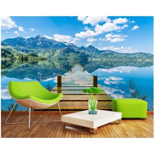 3d room wallpaper custom photo Lake water reflection single wood bridge TV backdrop 3d wall mural wallpaper for walls 3d