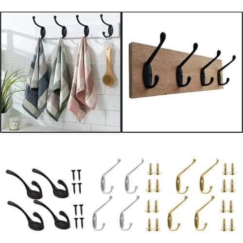 4x Wall-mounted Clothes Coat Hooks Key Towel Hanger Bathroom Bedroom Silver