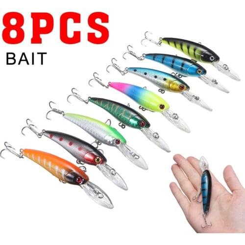 8pcs Fake Fishing Lures Minnow Crankbait Bass Swimbaits Wobbler Hard Baits ABS Artificial Hook Bait Fishing Tackle Tool