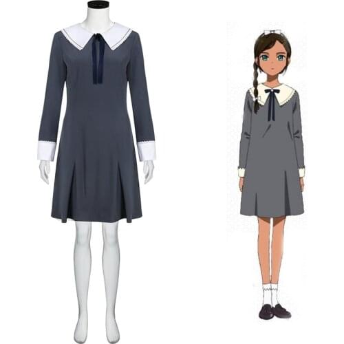 Anime WONDER EGG PRIORITY Aonuma Neiru Dresses Dark Gray Japanese Style Lovely Grey One-piece Dress Cosplay Outfits