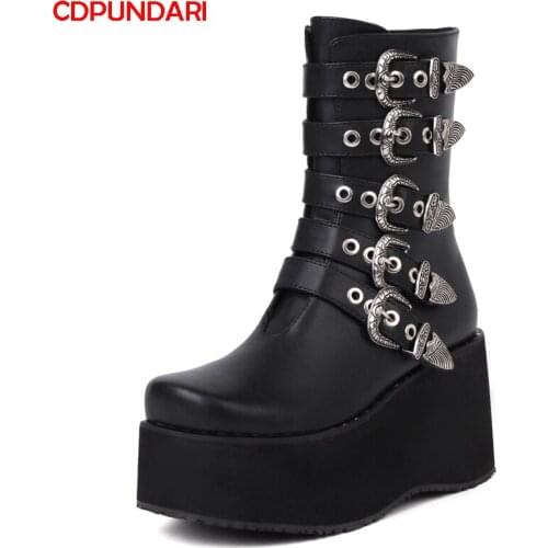 Black White Wedges Platform Ankle Boots For Women Autumn Winter Super High Heels Punk Short Boots Shoes Bottes Plateforme Femme