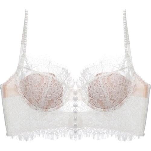 New Arrival Sexy Bra French Eyelash Lace Female Underwear Gather Tempting Plunge Bralette U Back Padded Brassiere