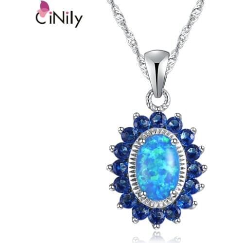 CiNily Created Blue Fire Opal Blue Zircon Silver Plated Wholesale Hot Sell For Fashion Women Jewelry Pendant 1 3/8" OD5735