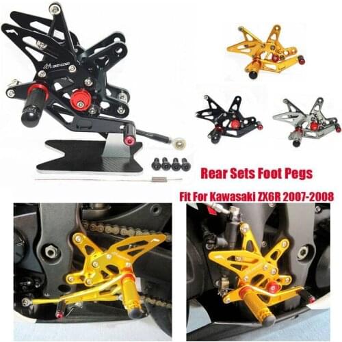 For Kawasaki ZX-6R 2007-2008 ZX6R CNC Adjustable Footrest Foot Pegs Pedal Mount Bracket Sets Footpeg Rider Rear Rearset