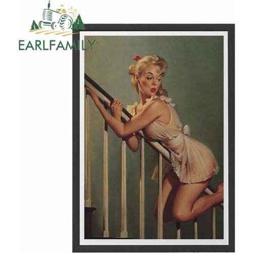 EARLFAMILY 13cm x 12.6cm RETRO Poster PIN UP Girl Motorcycle Car Stickers Fashion Decal Graffiti Waterproof Decoration