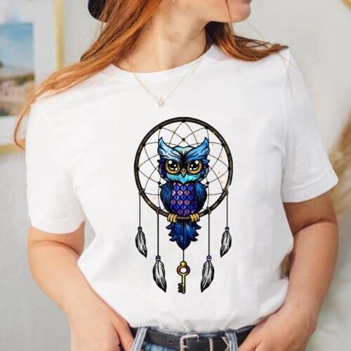 Tee Fashion Owl New Cute 2021 Women Lady Graphic T Shirt Female Short Sleeve Cartoon Top Clothing T-shirt Clothing