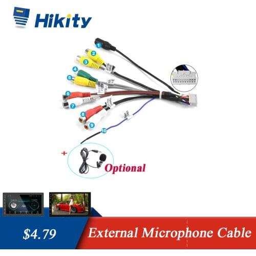 Hikity Android radio Car Accessories RCA Output Wire External microphone Adapter universal cable For 2 din Car Radio RCA Output